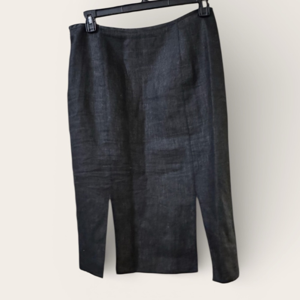 Luisa Beccaria 100% Linen Made in Italy Elegant Black Pencil Skirt wfront splits